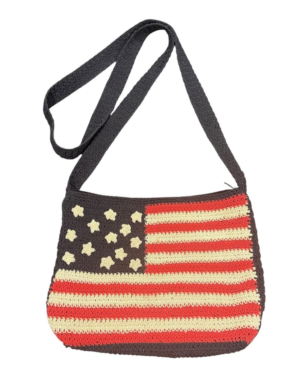 Vintage USA flag crossbody purse bag knit crochet women’s patriotic